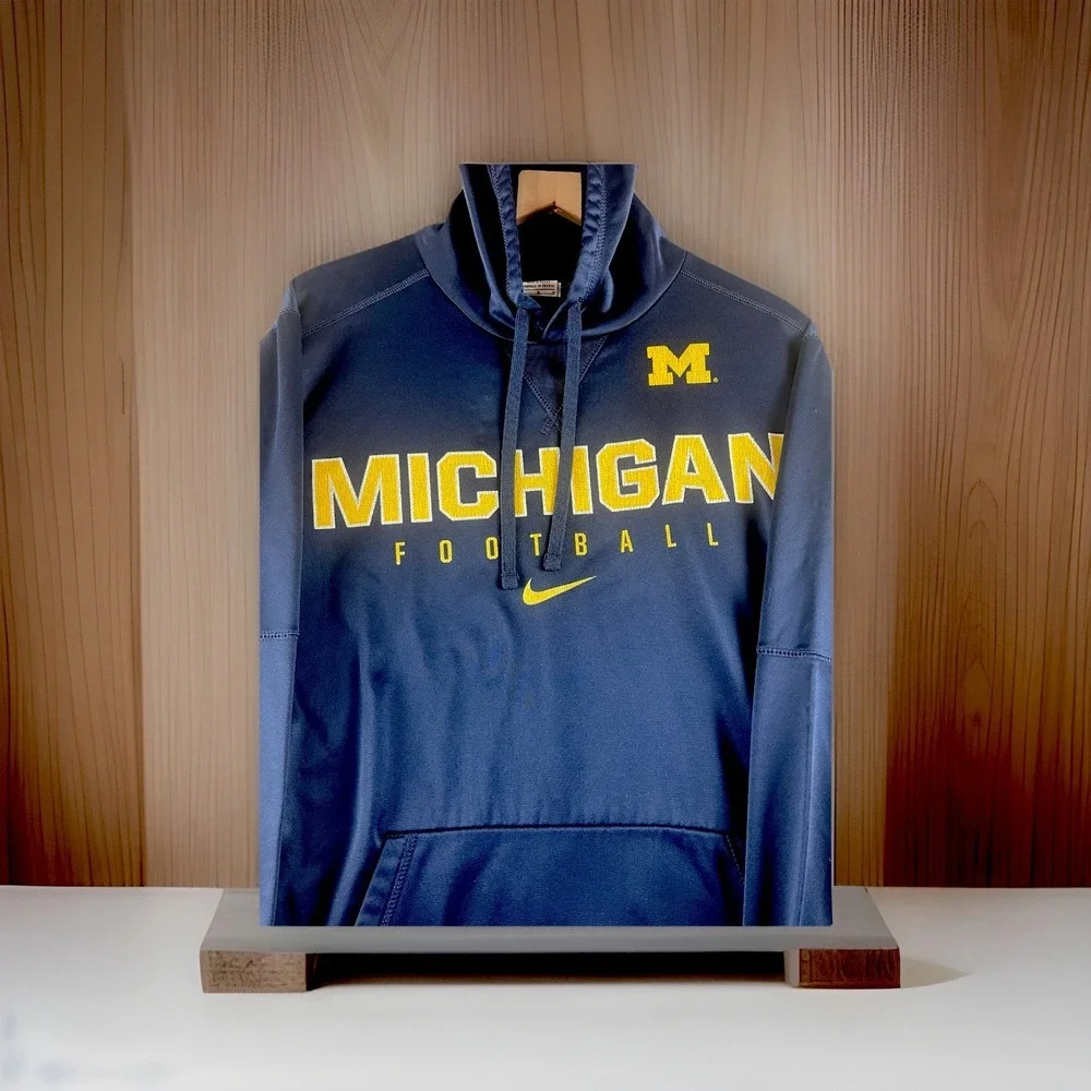 Nike Therma-Fit Michigan Wolverines Football Hoodie Men's L Navy Blue Sweatshirt